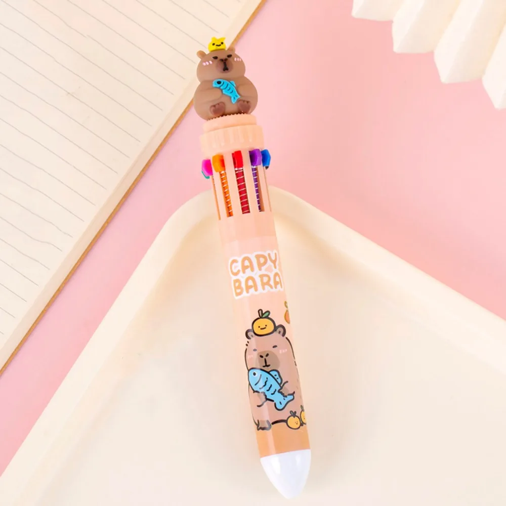 

Милая мультяшная капибара, многоцветная ручка, пластиковая красочная ручка капибары, десятицветная коричневая креативная десятицветная ручка, подарки для девочек