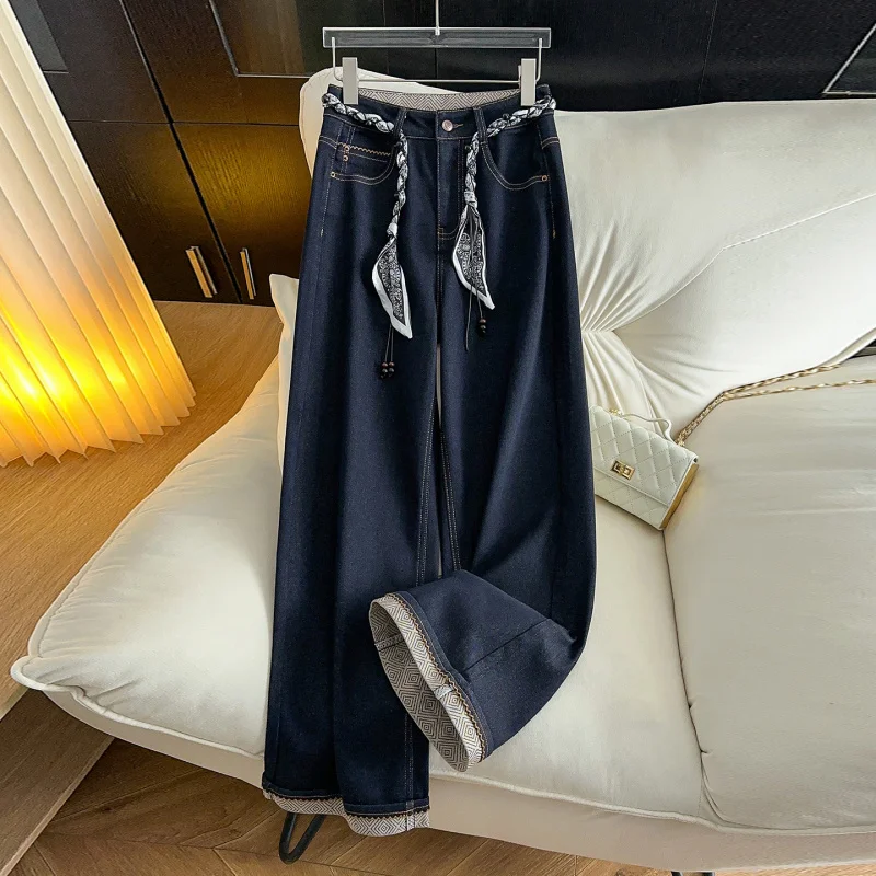 

Fall High-Waisted Slimming Fashion Versatile Straight-Leg Jeans for Women Loose Wide-Leg Floor-Length Pants