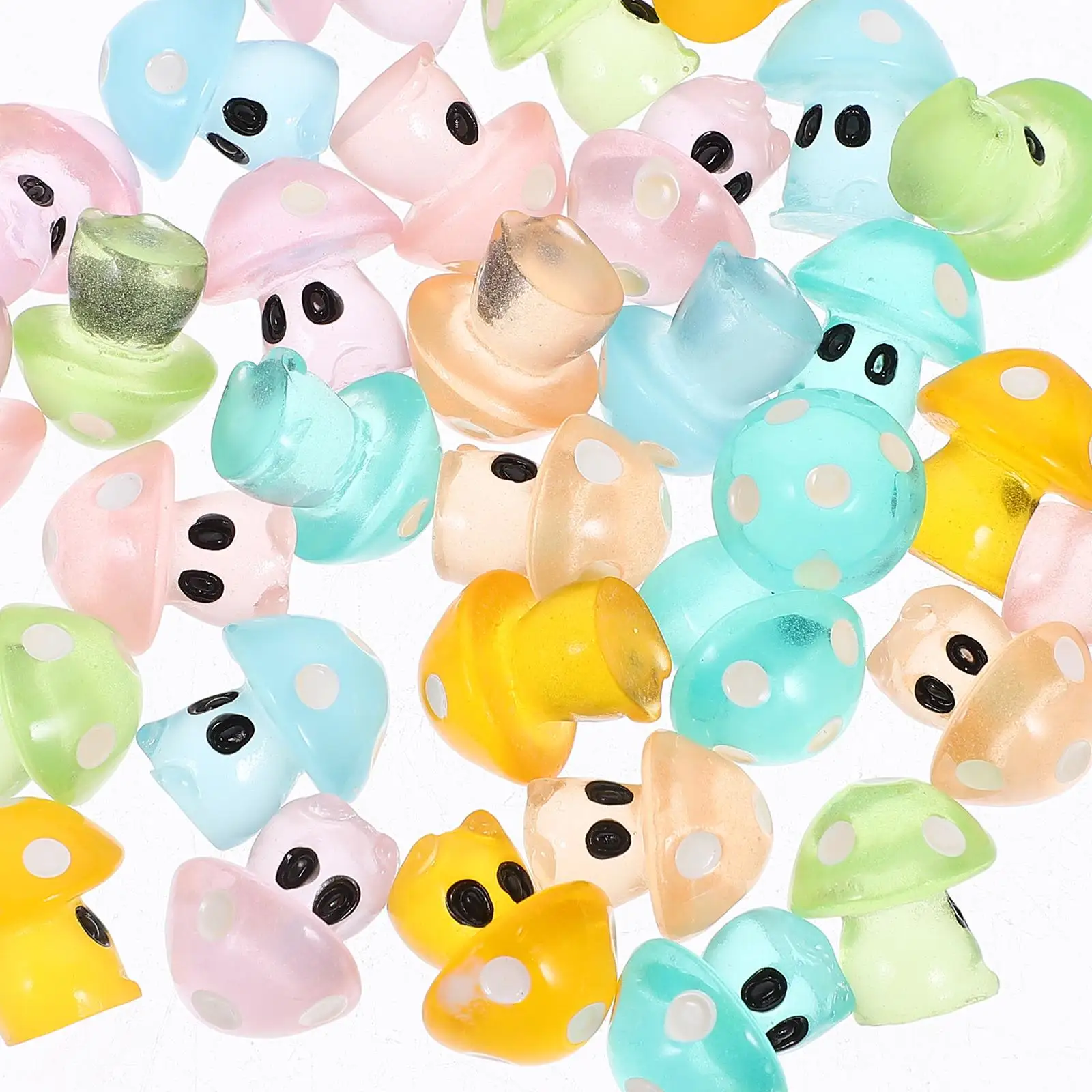 35 Pcs 빛나는 버섯 수지 인형 버섯 액세서리 야간 발광 장식 액세서리 작은 모델 스트레스 릴리프 장난감