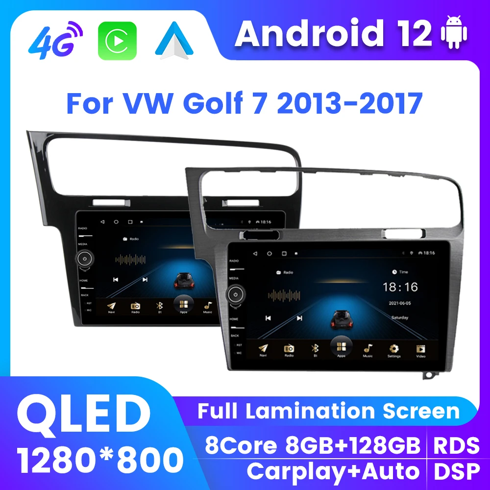 QLED Andorid Car Stereo Radio Player For Volkswagen Golf 7 MK7 2013 2014 2015 - 2017 GPS 2din Wireless Carplay DSP RDS Autoradio