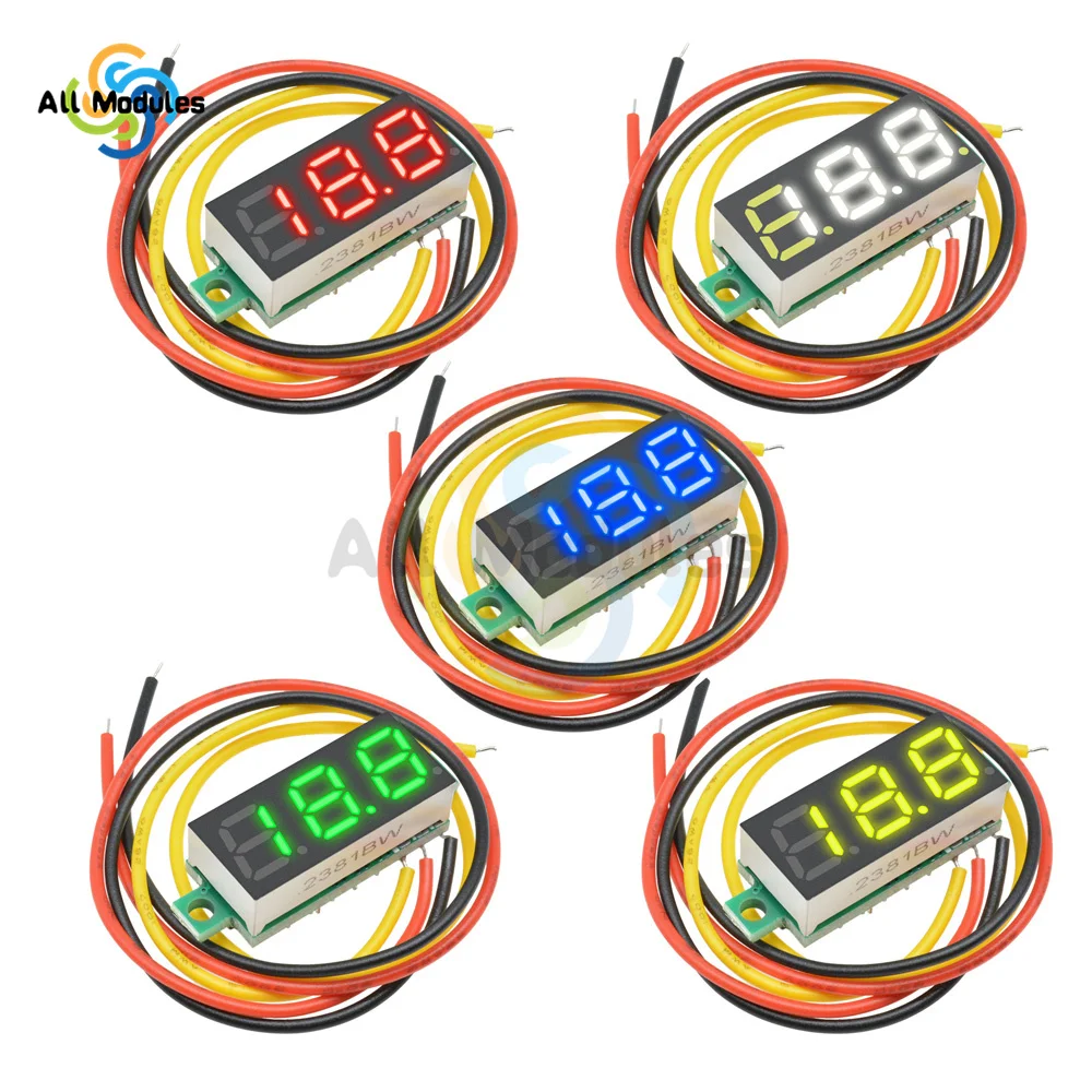 Mini LED Digital voltímetro, medidor de tensão, calibre Tester, 5 cores disponíveis, DC 4-30V, 0.28 \