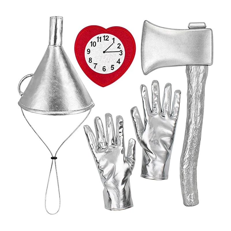 4 Stuks Tin Man Kostuum Accessoires Zilveren Trechter Hoed Boog Bijl Set Voor Man Vrouw Halloween Party Dress Up Cosplay kostuum