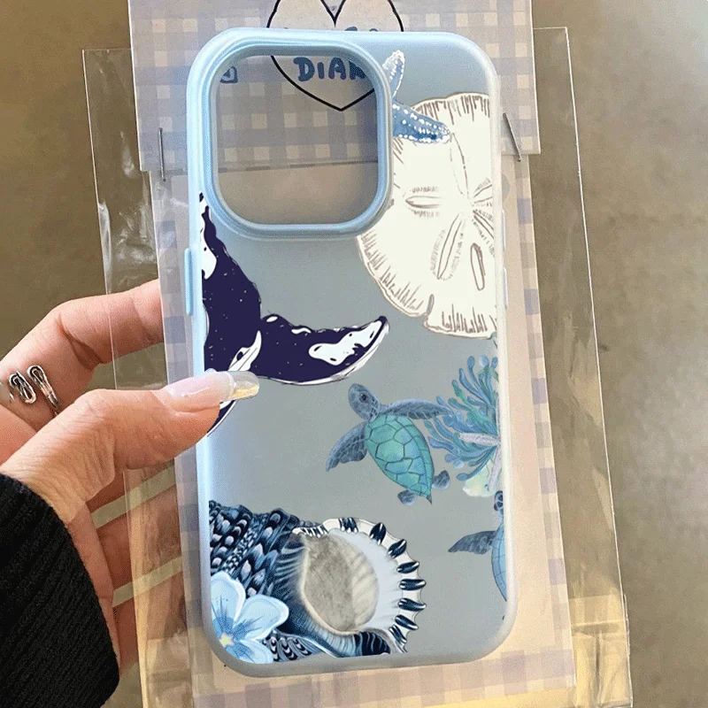 

Blue Turtle Starfish Pattern Phone Case For iPhone 17 Air 16 15 14 Plus 13 12 11 Pro Max 16e 17e XR X XS Max 7 8 Plus Soft Cover