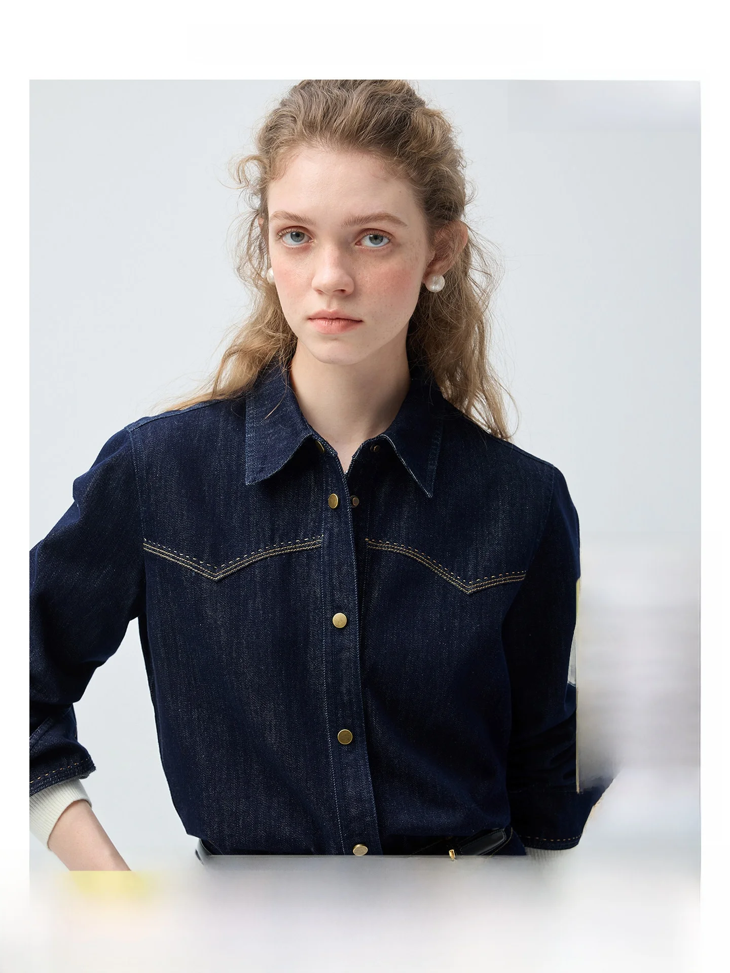 

Night Fog Denim VEGA CHANG Retro Coolness Women's Shirt Set Spring Commute Style Long Sleeve Breathable Straight Cut Jeans