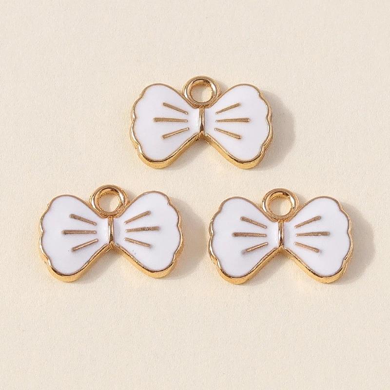 Leslie 10pcs Cartoon Enamel Mini Bowtie Bowknot Charms Pendants for DIY Necklace Earrings Bracelets Jewelry Making Accessories