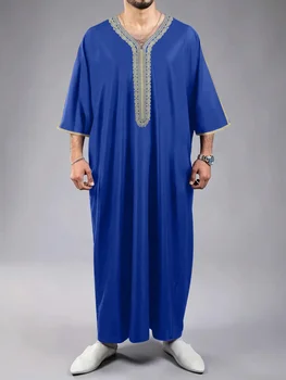 Kandouras เสื้อคลุมมุสลิมแขนยาวมีกระเป๋าด้านข้าง2024