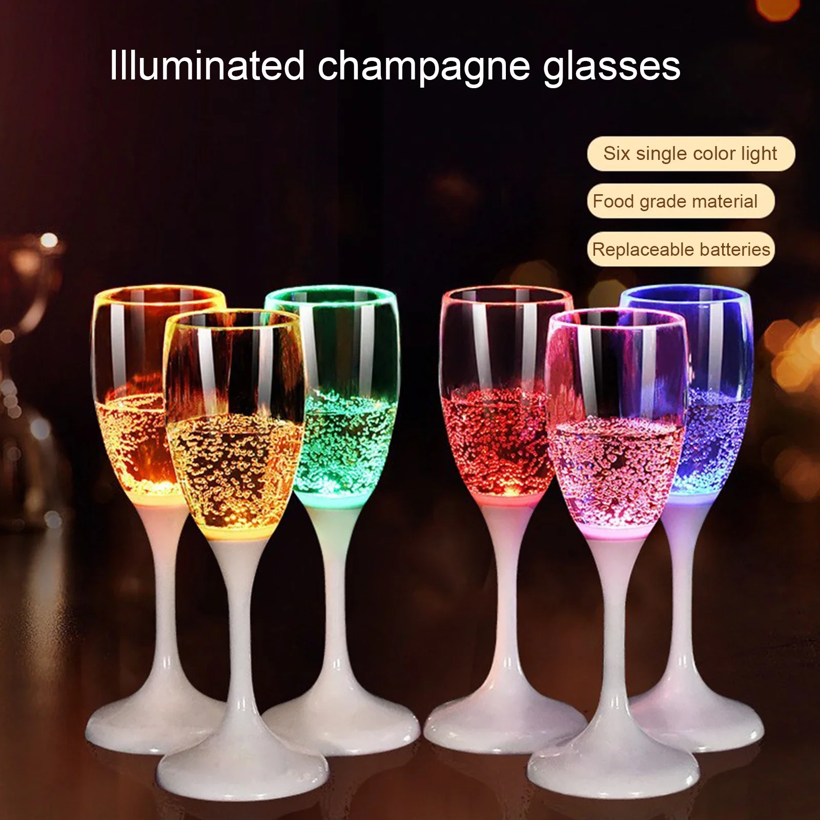 6Pcs Led Champagne Glass Liquid Light Up Wine Glasses 120Ml Led Flashing Drink Cups Wedding Birthday Christmas Party Kithcen Bar