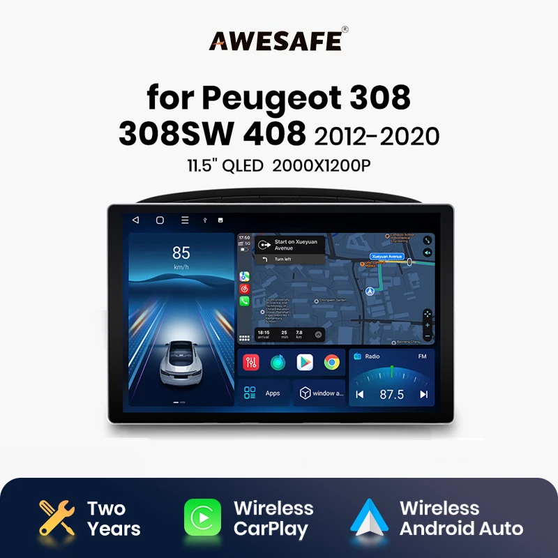 AWESAFE X7 PRO 11.5“ 2K Wireless CarPlay Android Auto  for Peugeot 308 308SW 408 2012 - 2020 Car Radio Multimedia autoradio