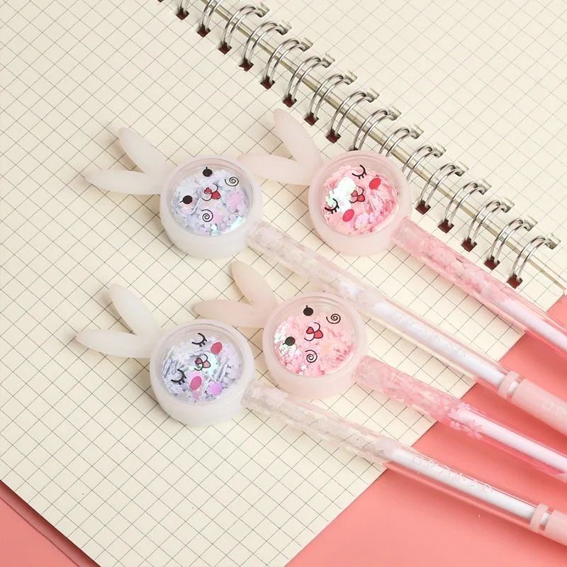 Cartoon Creative Rabbit Ears Sequined Pens Signature Cute Stylo Kawaii Stationery Students Test Writing Pen