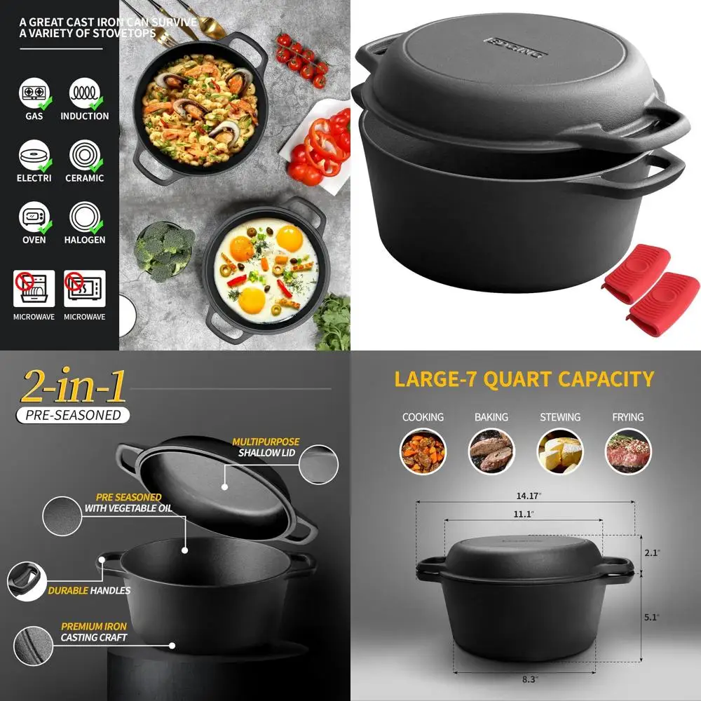 

Чугунная голландская кастрюля с крышкой для сковороды — набор посуды на 7 литров для выпечки, жарки, приготовления пищи на открытом воздухе и кемпинга