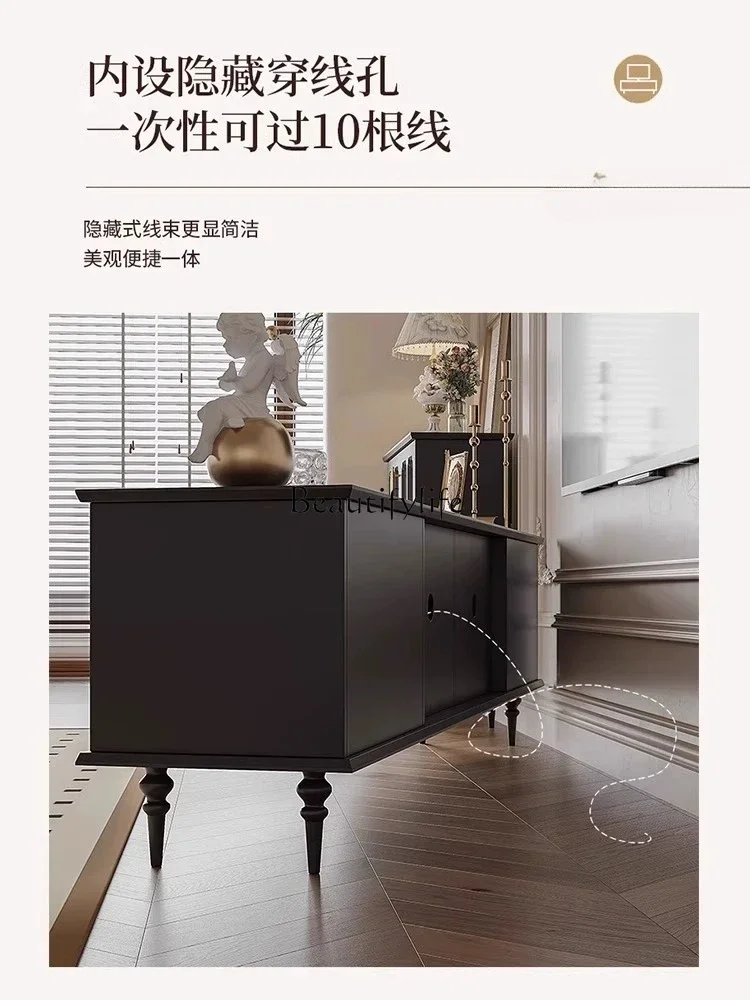 LS 42TV خزانة غرفة المعيشة الحديثة الرجعية الأسود الأمريكية الخشب الصلب خزانة التلفزيون من الأرض إلى السقف