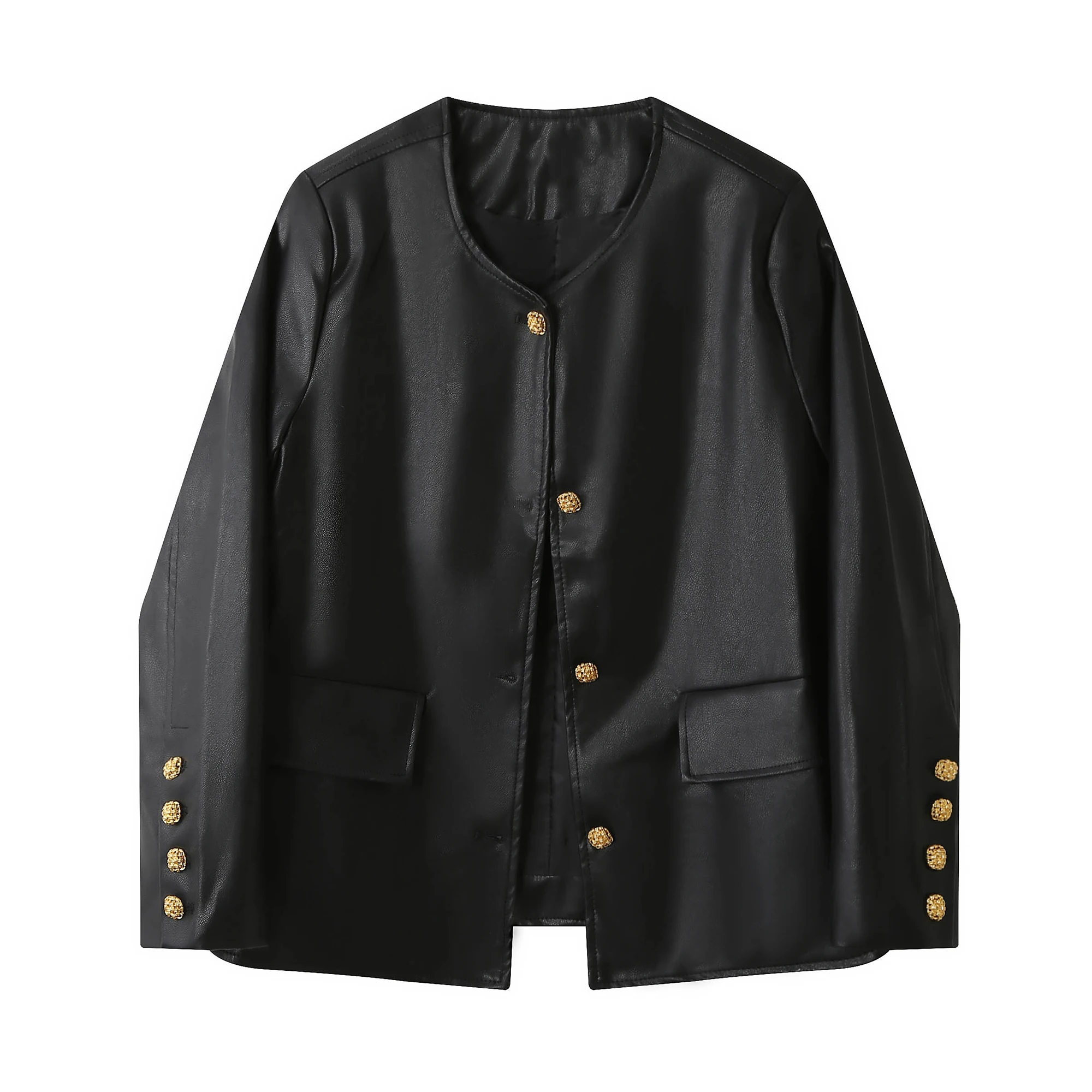 Ele Bla PU Couro Jaet Feminino Primavera Outono Solto Casual redondo Ne Faionable Versátil Dr Qing a Po