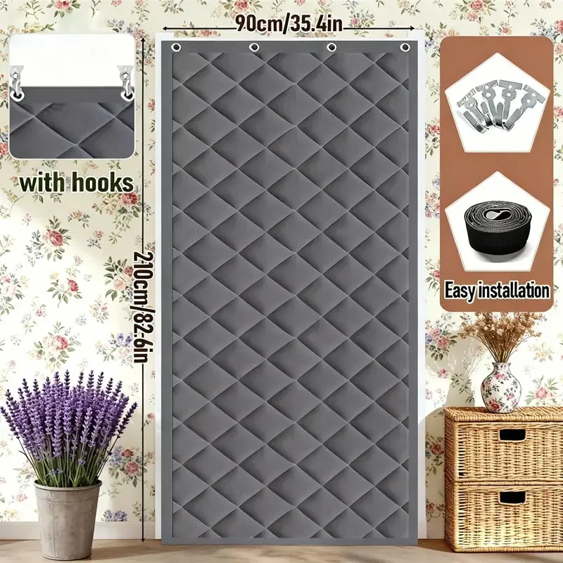 Winter Warm Home Door Curtain, Hook-Style Single Panel Design, Oxford Cloth Material, Windproof and Frost-Resistant,