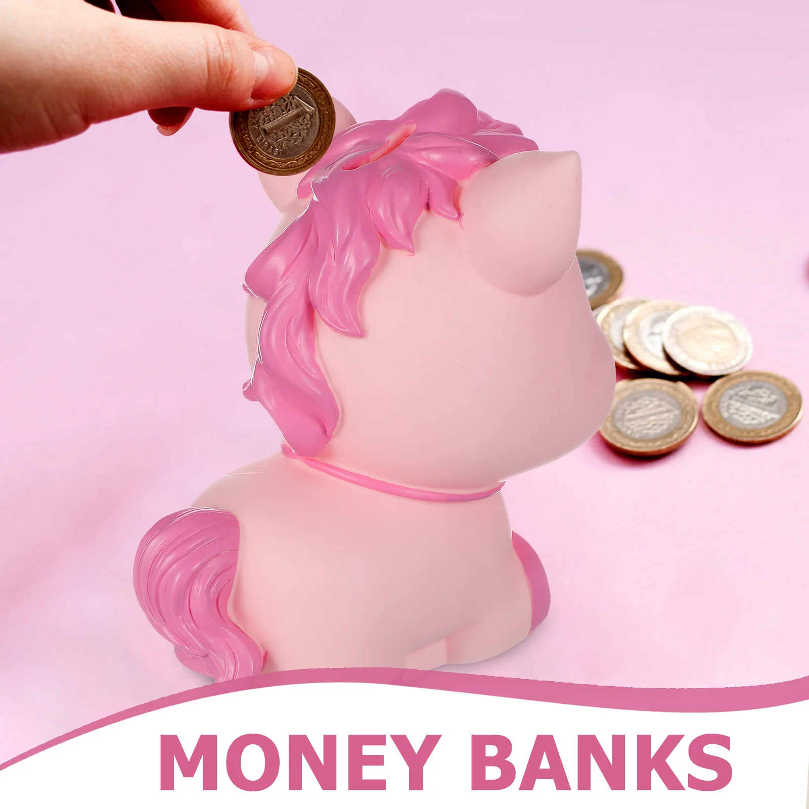 صندوق عملات معدنية غير قابل للكسر على شكل حصان، صندوق توفير المال على شكل حيوان لطيف، هدية عيد ميلاد، ديكور وردي، زينة حصان #2