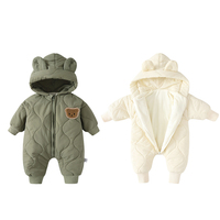 Winter Warm Cartoon Hooded Newborn Baby Rompers Fleece Padded Infant Boys Girls Outdoor Jumpsuits for 0-2 Years Baby Clothing