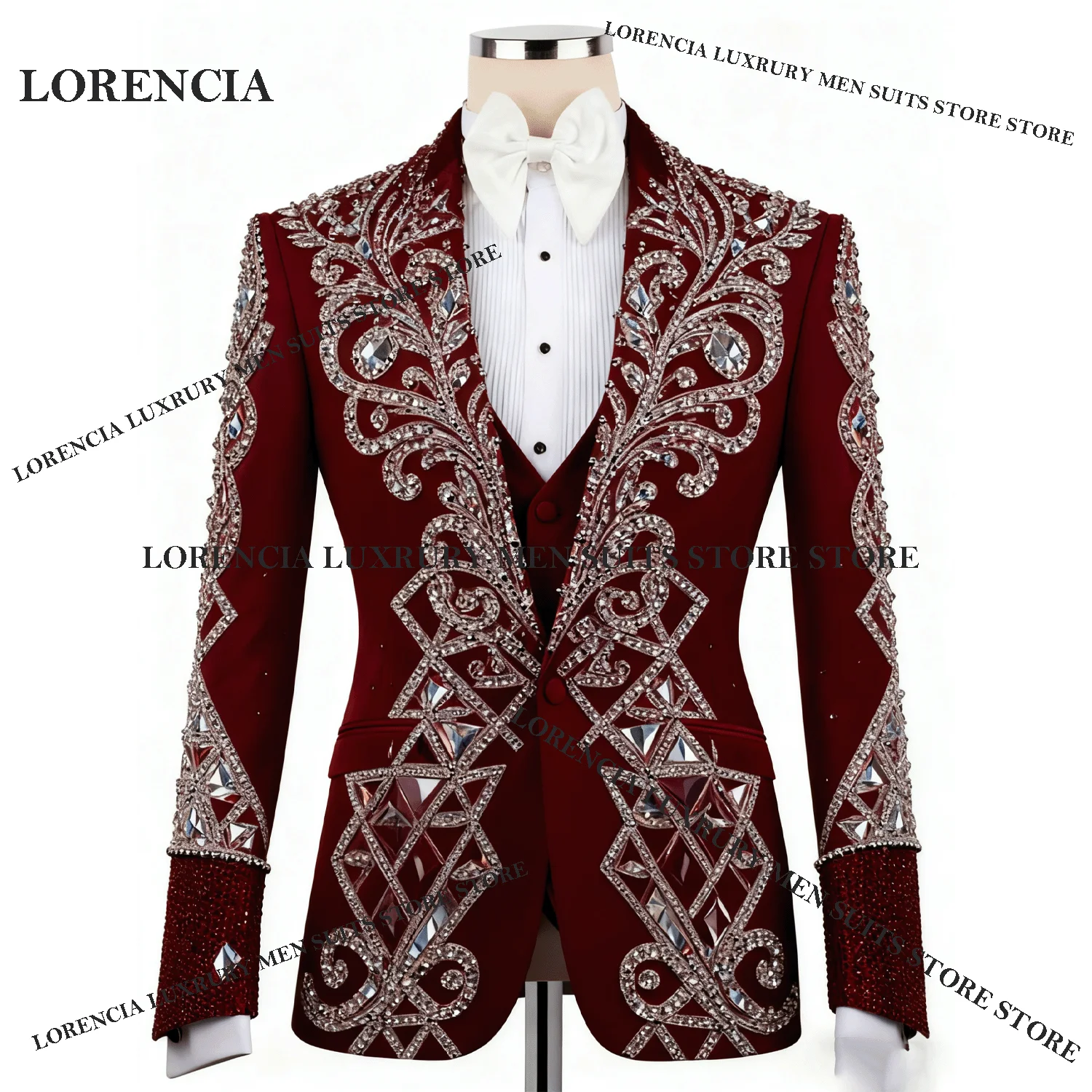 

Handsome High-End Lapel Men 2 Pieces Suit Slim Fit Groom Sports Tuxedos Customized Wedding Tailcoat Diamond Jewelry Ropa homre
