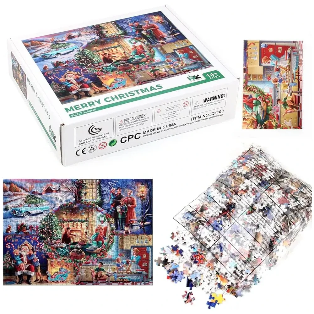 عيد ميلاد سعيد - أحجية الصور المقطوعة مكونة من 1000 قطعة مع سانتا كلوز وعناصر العطلات