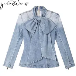 Yuerwang Women Blouse Denim blouse Long Sleeve Jean Blouses Retro Bow Women Shirt All Match Ladies Tops Spring Top 2022 Fashion