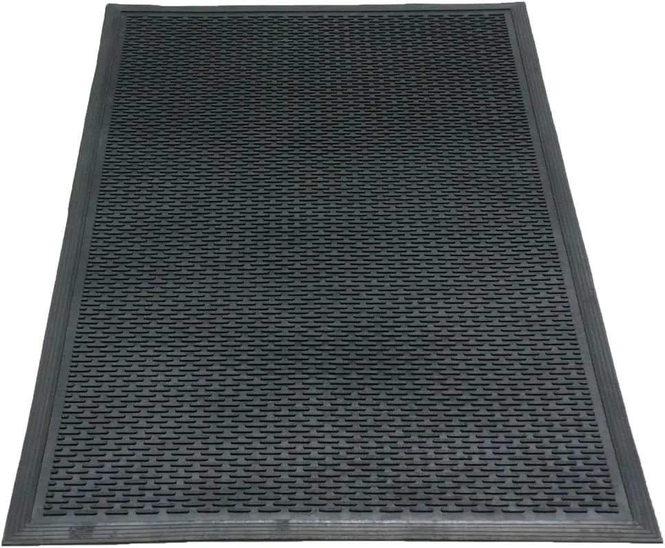 

Durable Commercial Rubber Entrance Door Mat, 3/8 in x 3 ft x 5 ft, Black - Heavy-Duty Floor Protection