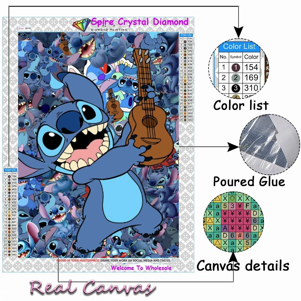 Lilo & Stitch Disney Diy AB Diamond Painting Kit Embroidery Cartoon Animal Art Mosaic Rhinestones New Home Decor children's Gift