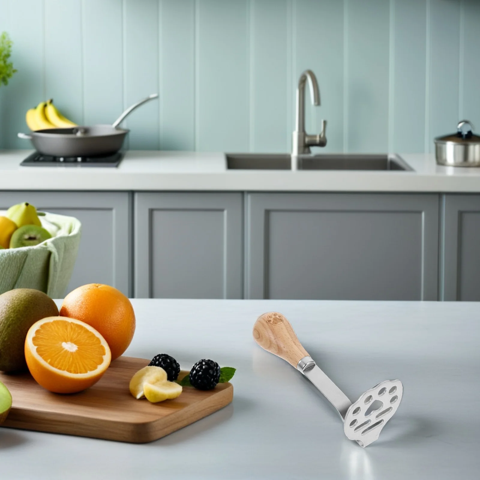 

Manual Stainless Steel Potato Masher Food Pressing Tool Wood Handle for Potatoes Avocados Fruits Vegetables Kitchen Use