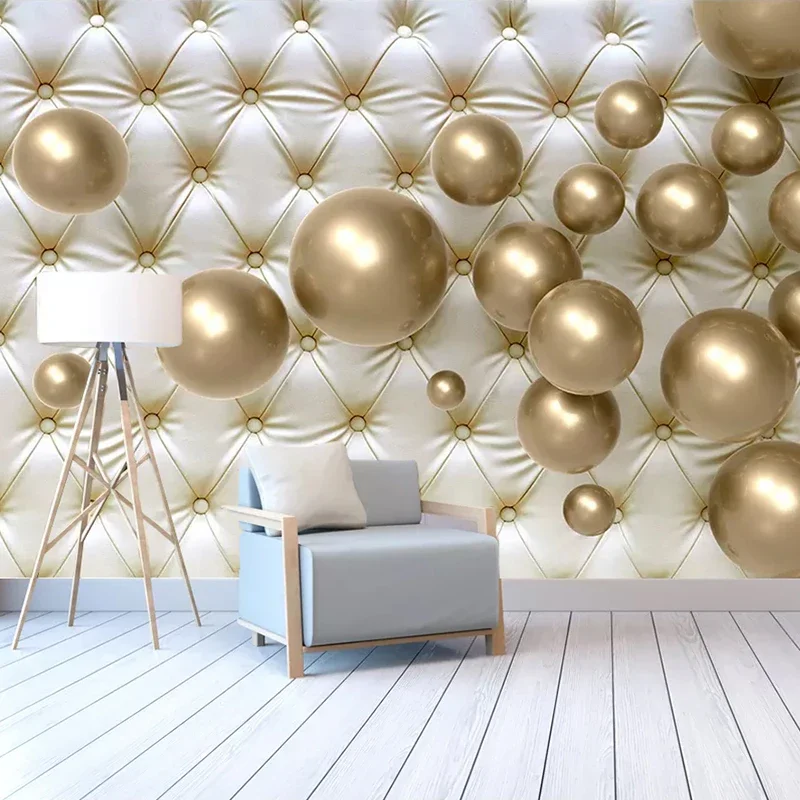 

Custom Wall Mural Wallpaper European Style 3D Stereoscopic Golden Ball Soft Pack Imitation Leather Photo Wallpaper Living Room