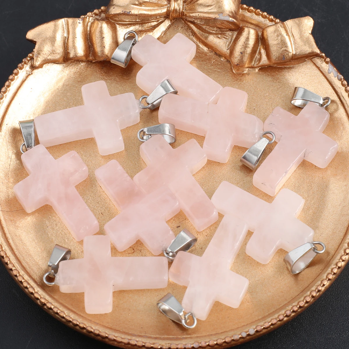 2Pcs Necklace Pendant Natural Stone Cross-Shaped Rose Quartz Pendant For Jewelry Making DIY Necklace Bracelet Earring Accessory