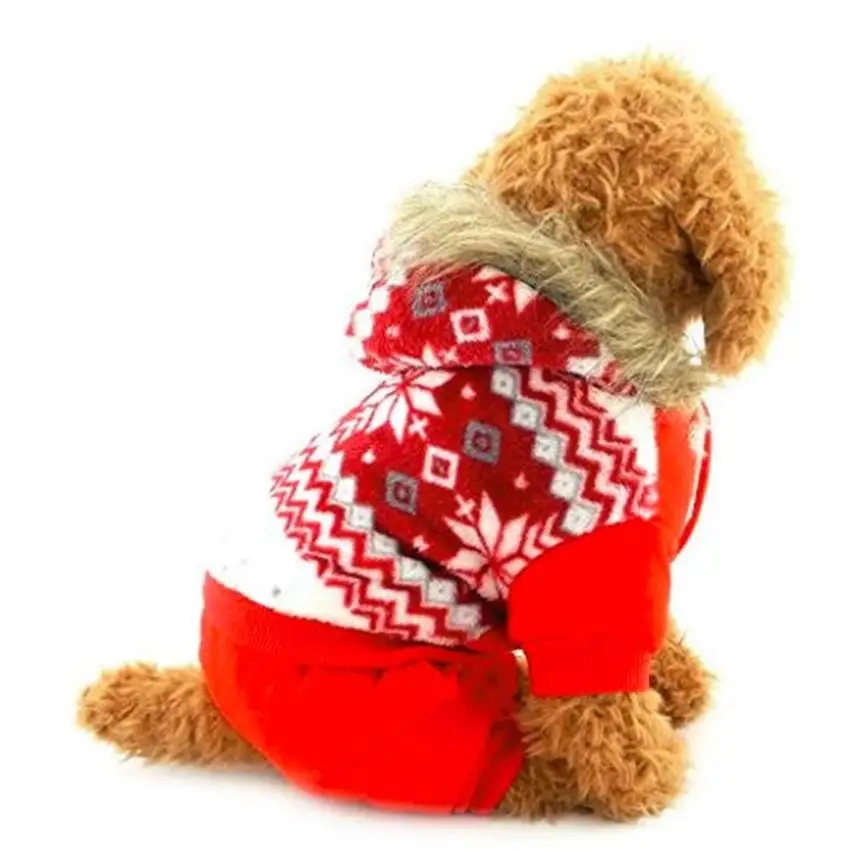 Red Snowflake Winter Pet Dog Warm Clothes For Small Dogs Puppy Clothing Jumpsuit Coat For Chihuahua Dog Jacket