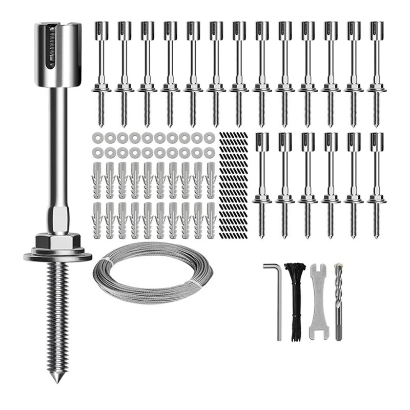 BMBY-Wall Wire Trellis Kit For Climbing Plants, 20-Set Stainless Steel Cable(5/64" 2Mm), 98Ft Outdoor Wire Trellis For Garden X