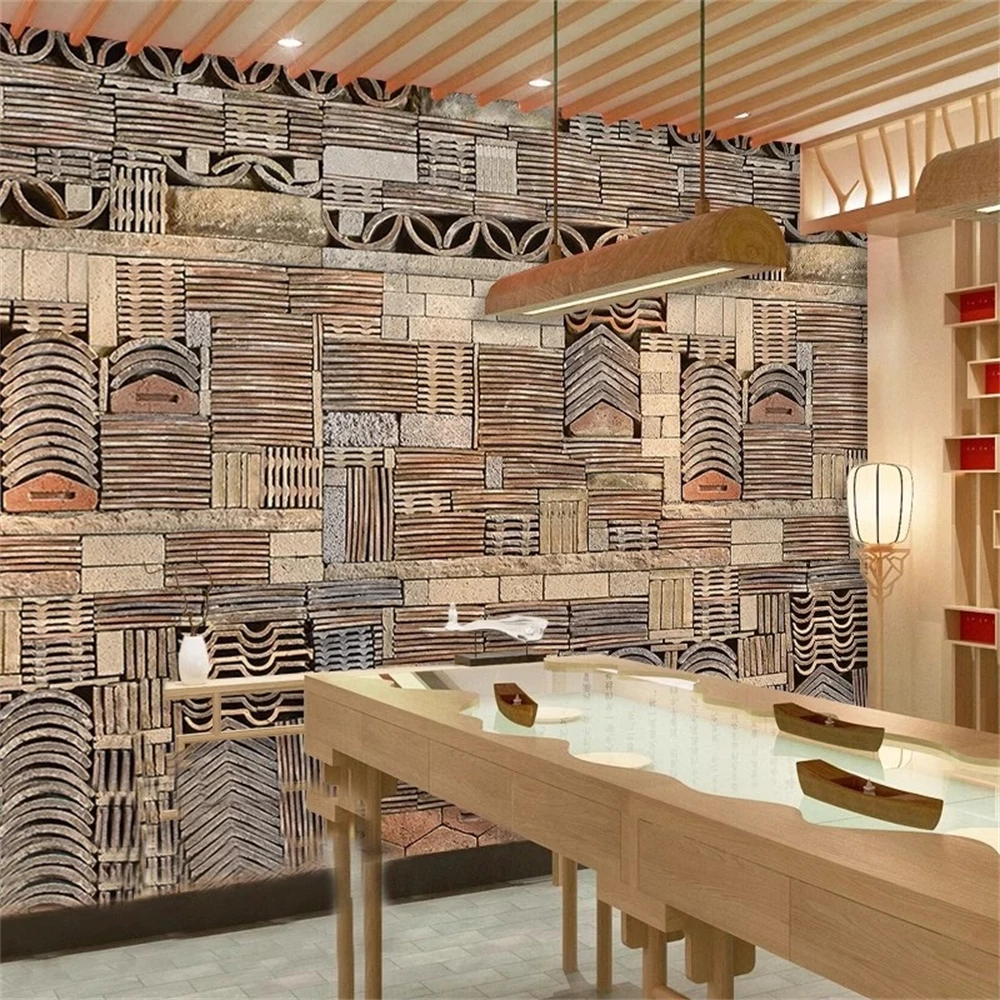 

Antique brick and tile wallpaper 3D art tile background wallpaper restaurant restaurant hotpot restaurant classical decoration