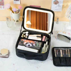 Borsa per il trucco da viaggio illuminata a LED con custodia cosmetica per Organizer per trucco impermeabile portatile a specchio, regalo di compleanno per ragazze donne