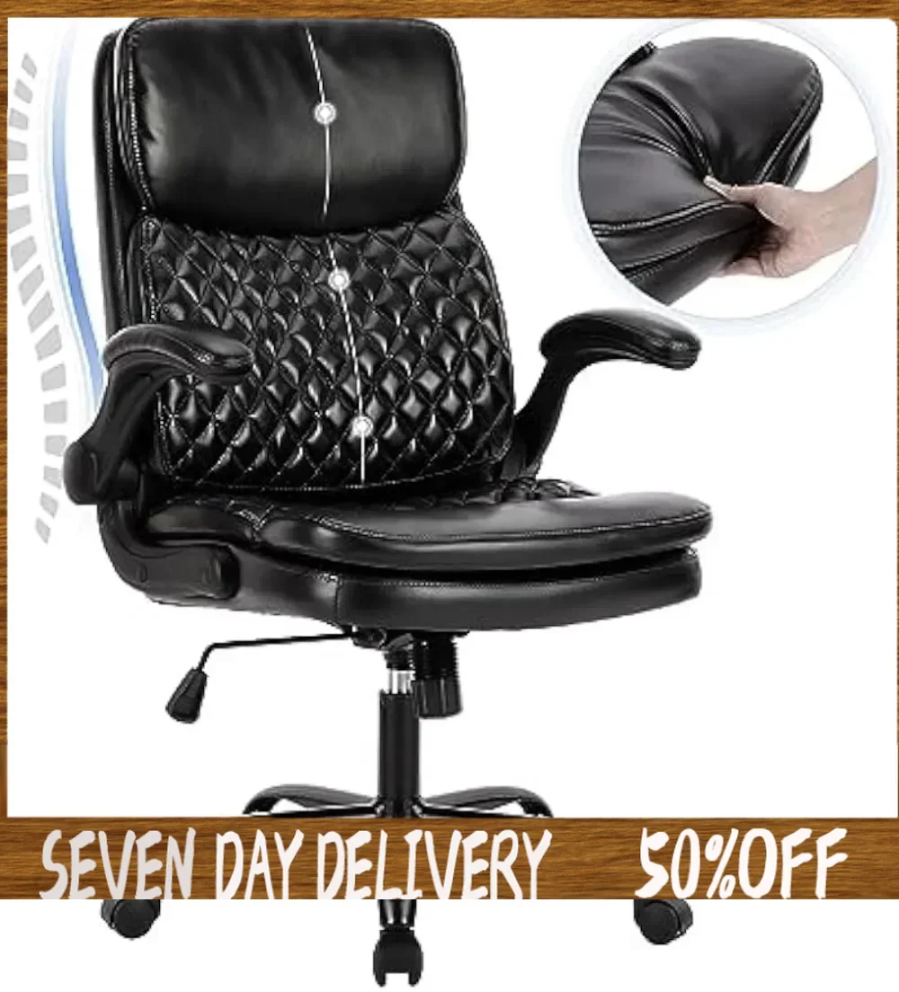 

Office Chair, Executive Computer Chair, Ergonomic Home Office Chair with Padded Flip-up Arm, Adjustable Height and Tilt, Thick