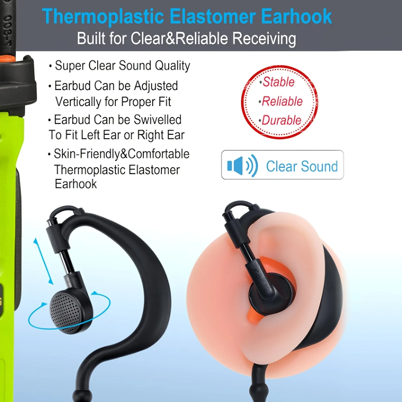 双方向ワイヤレスイヤホン、宝峰（Baofeng）、TYT、Retevis、Jianwuのインターコムに適しています。