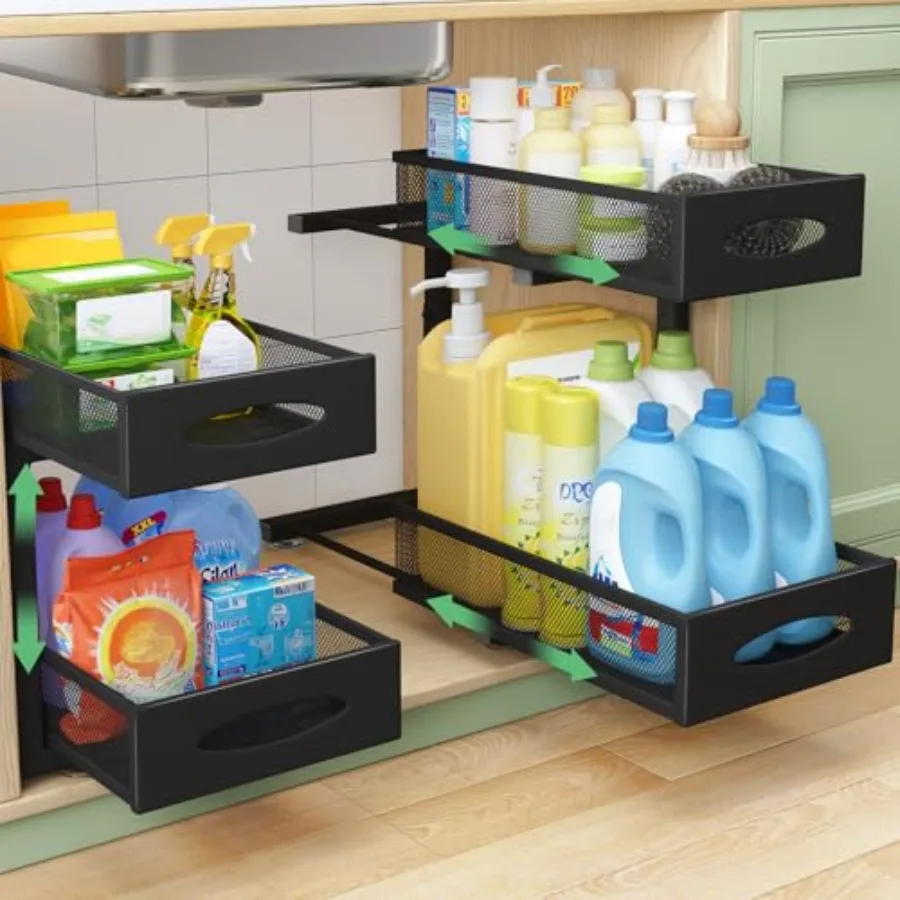 

Under Sink Organizer Tier Pull out Cabinet Organizer Baskets with Mesh Sliding Drawers Slide out Sink Storage Shelves for Home