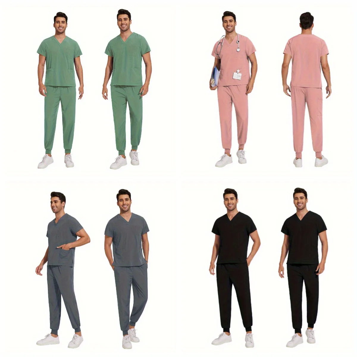 ملابس عمل مرنة سريعة الجفاف مكونة من قطعتين للرجال - مجموعة غسيل يدوية مريحة لموظفي رعاية الذكور في صالونات التجميل ومستشفيات الحيوانات الأليفة #1