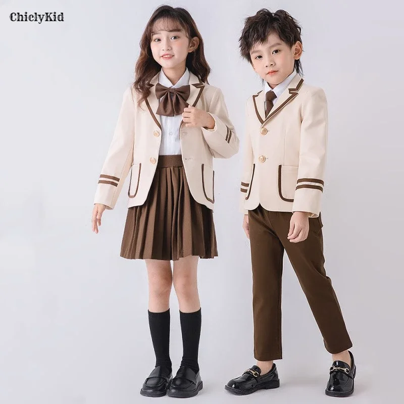 Children School Uniform Girls Korean Japanese Jacket Pleated Skirts Boys Blazers Pants Suits Kids Student British Clothes Sets