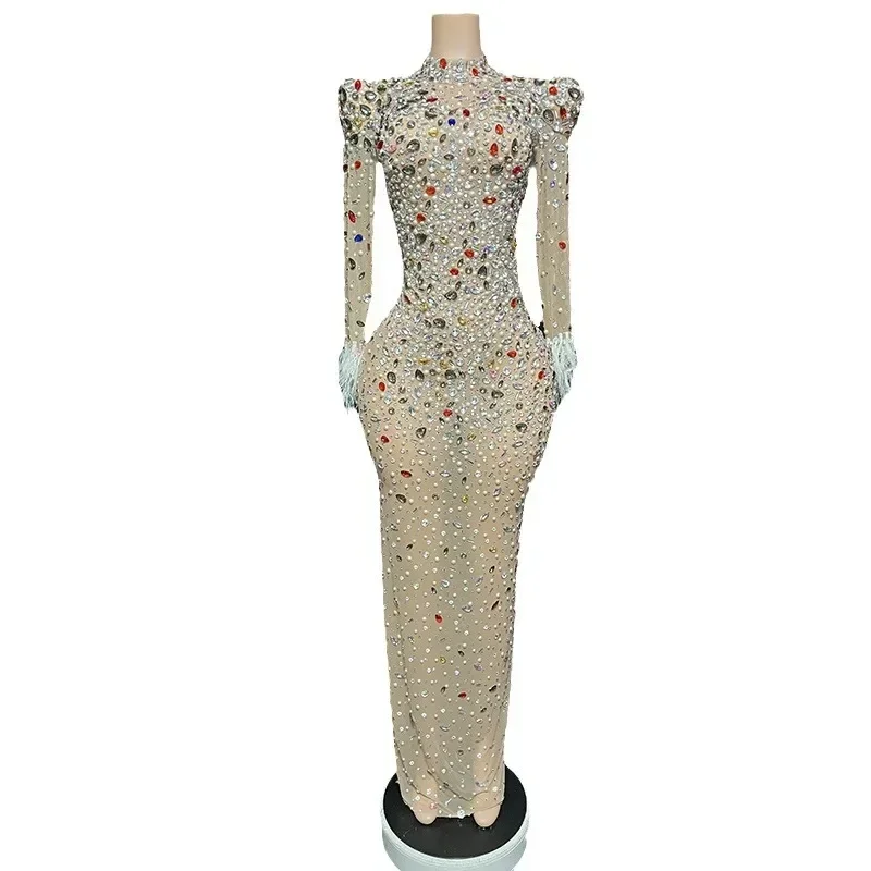 Sparkly Women Clothing Luxury Birthday DressCelebrity Maxi Bodycon Dress Party Dress Woman Rhinestone Diamond Stage Show Outfit