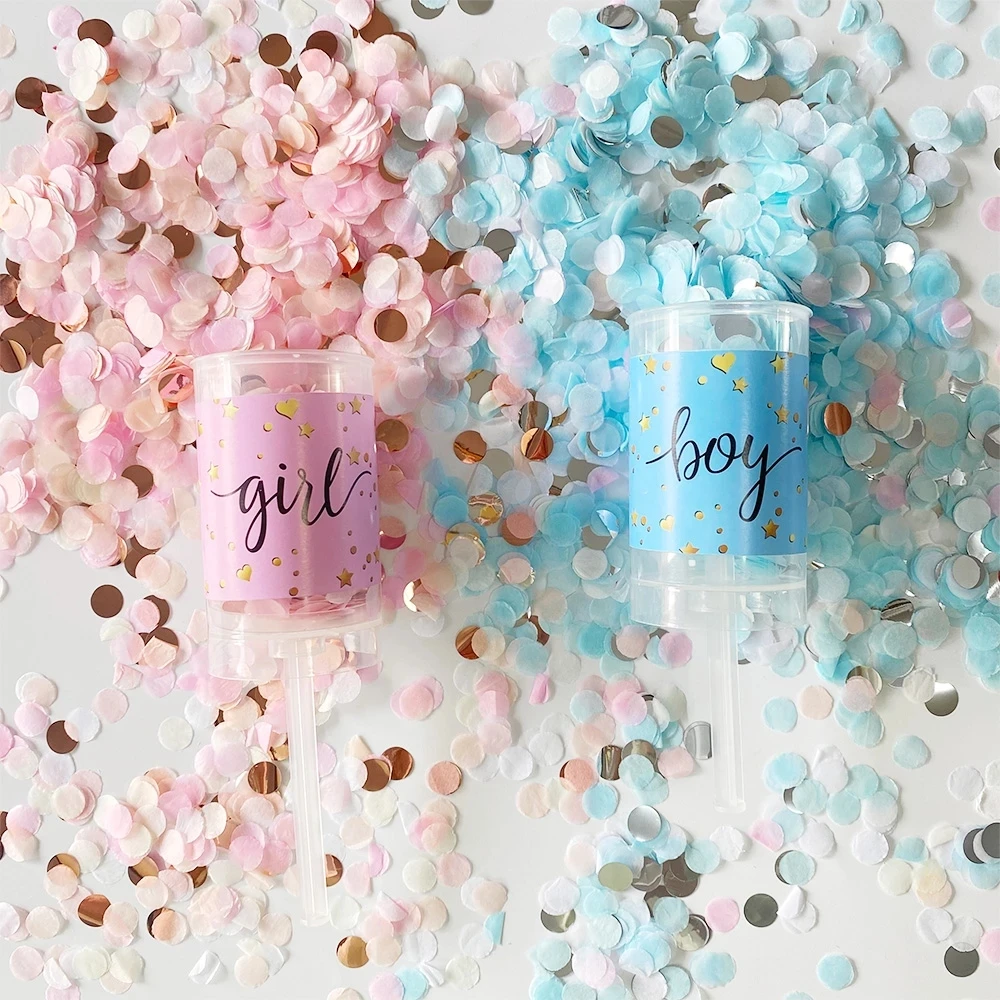 Blue Pink Paper Foil Confetti Poppers Salute Confetti Holding Push Tube Baby Shower Gender Reveal Party Decoration