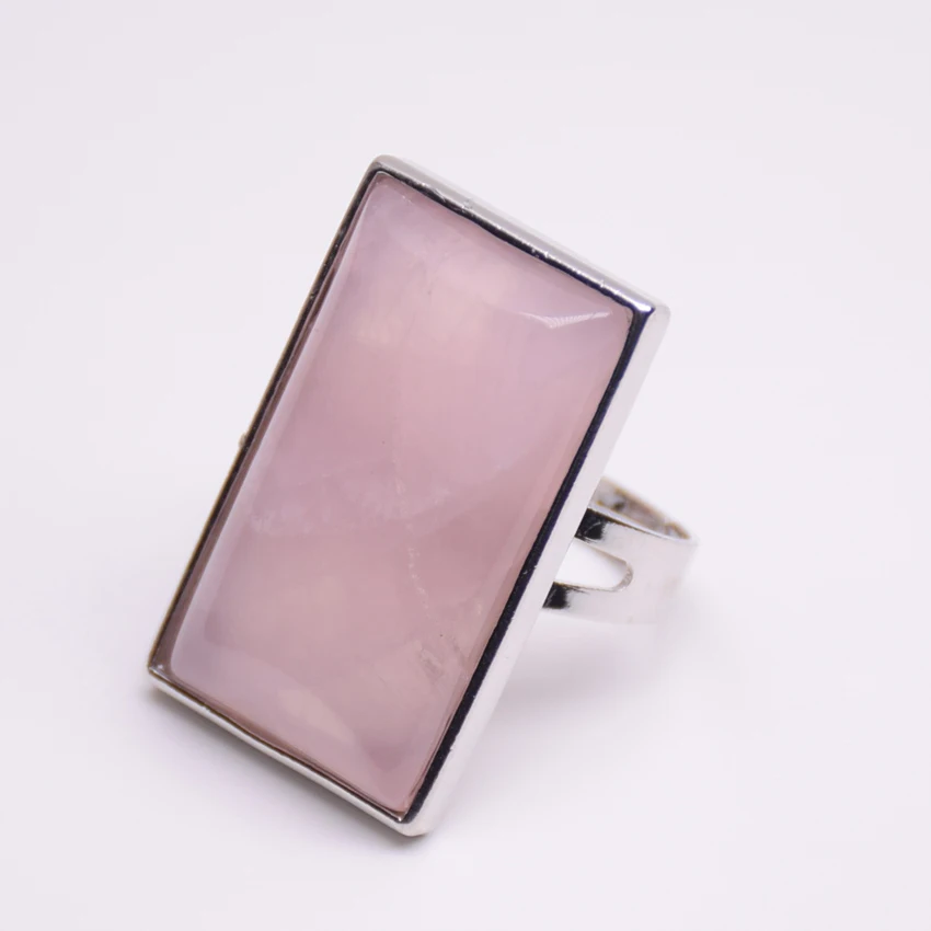 New Fashion Women Men Rectangle Shape Stone Ring Natural Pink Crystal aventurine Lapis Tiger eye Bead Adjustable Ring Jewelry