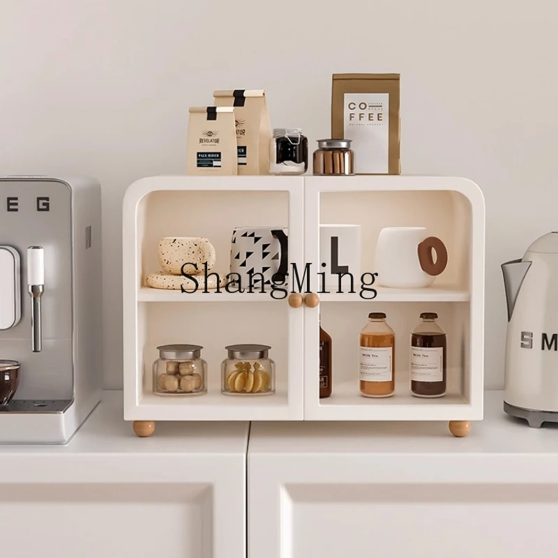 FG good-looking  solid wood dust cup holder tempered glass tea set storage cabinet desktop cup dining table rack