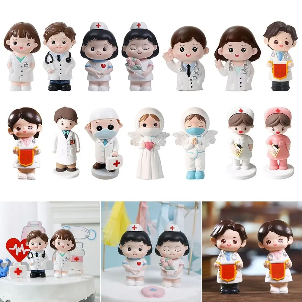 Estatuilla de médico y enfermera de dibujos animados Simple hecha a mano, bonito modelo de médico DlY, paisajismo, enfermera, adornos para hornear pasteles, decoración del hogar