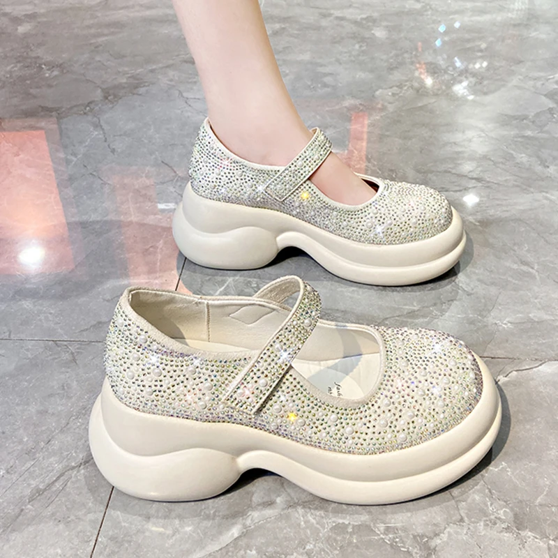 여름 새 캐주얼 플랫폼 스니커즈 럭셔리 워터 다이아몬드 - Women'S Fashion Velcro Sneakers 리뷰 및 가격