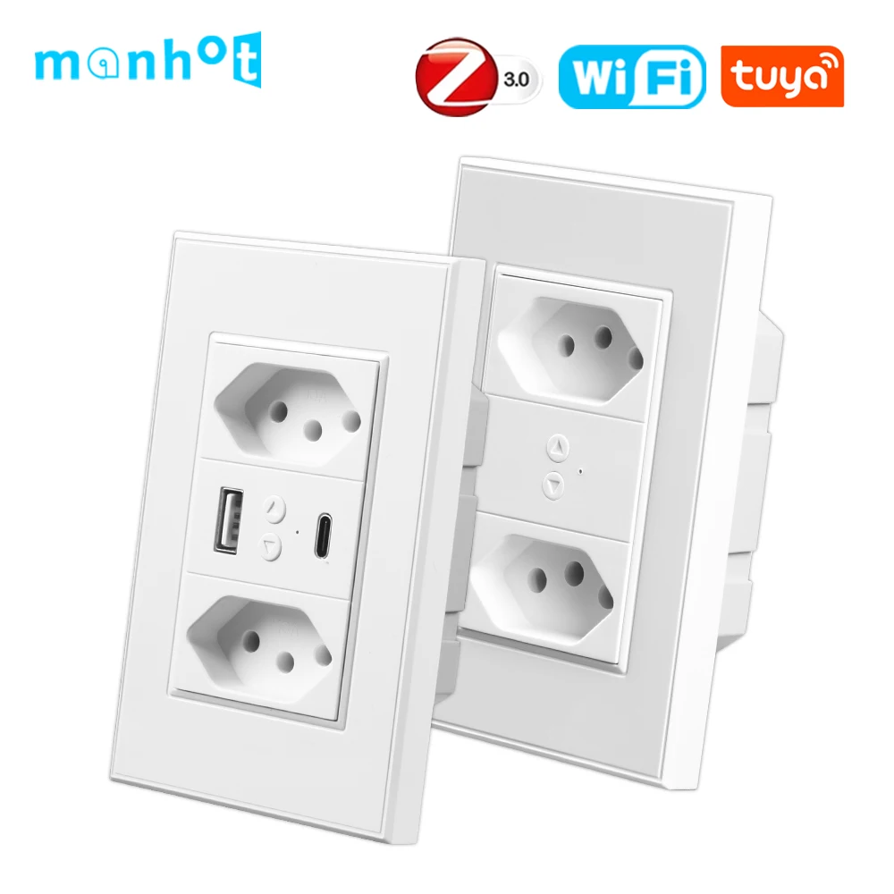 Tuya Smart Life WiFi Zigbee Brazil USB Wall Socket 10A/20A Outlet Plugs with Type C USB Port Voice Control for Google Home Alexa