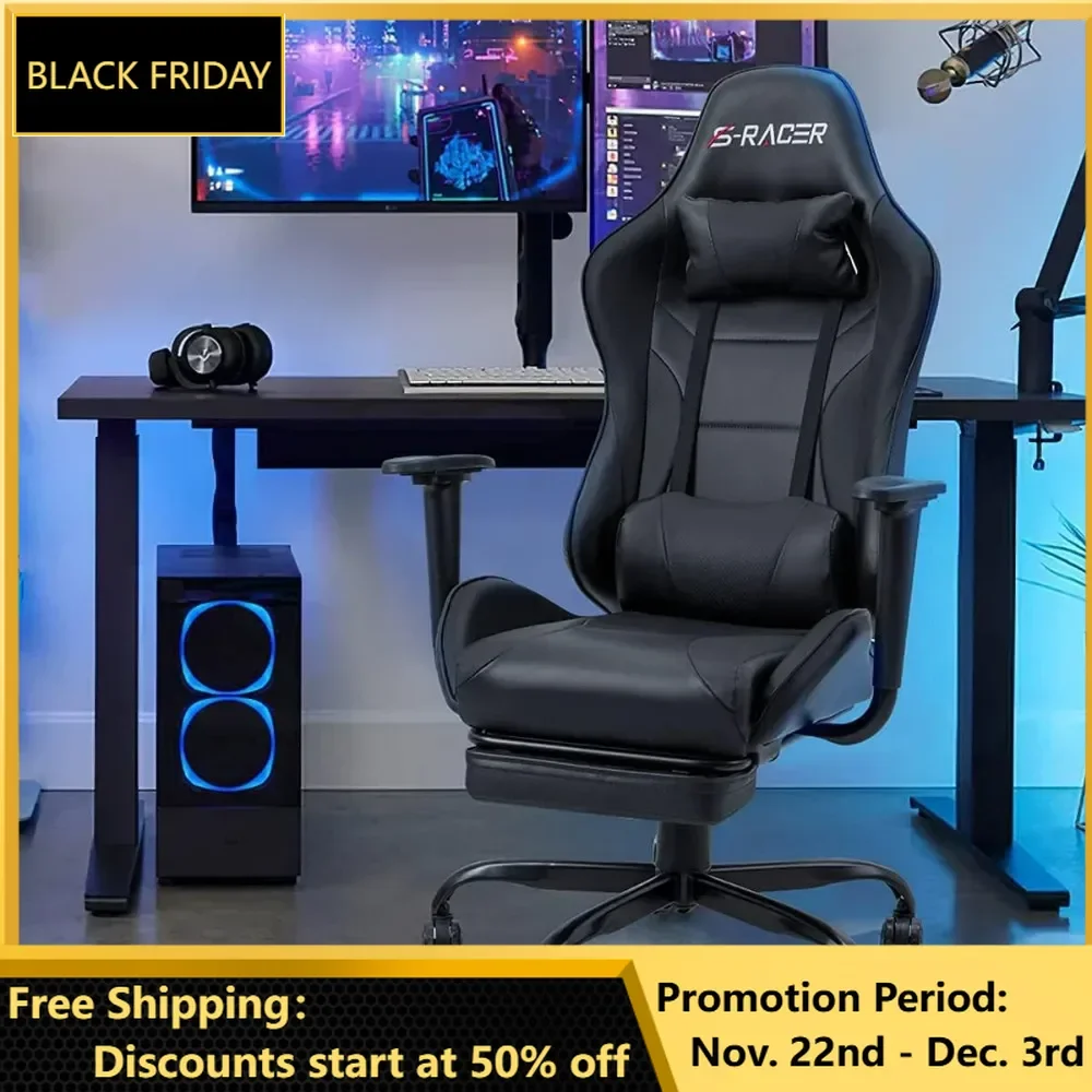 

Gaming Chair, Massage Computer Office Ergonomic Desk Chair with Footrest Racing Executive Swivel Adjustable Rolling , Chair