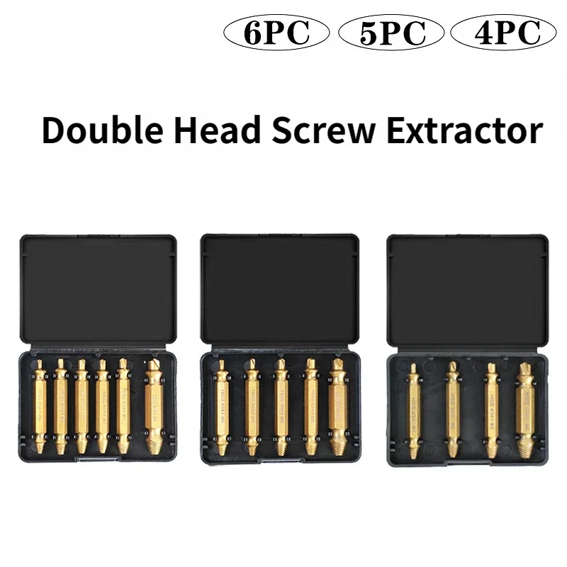 

4/5/6PCS HSS Extractor Screw Slide Extractor Screw Double Head Tooth Drill Screwdriver Bit Stripped Broken Removal Wire Tool Set