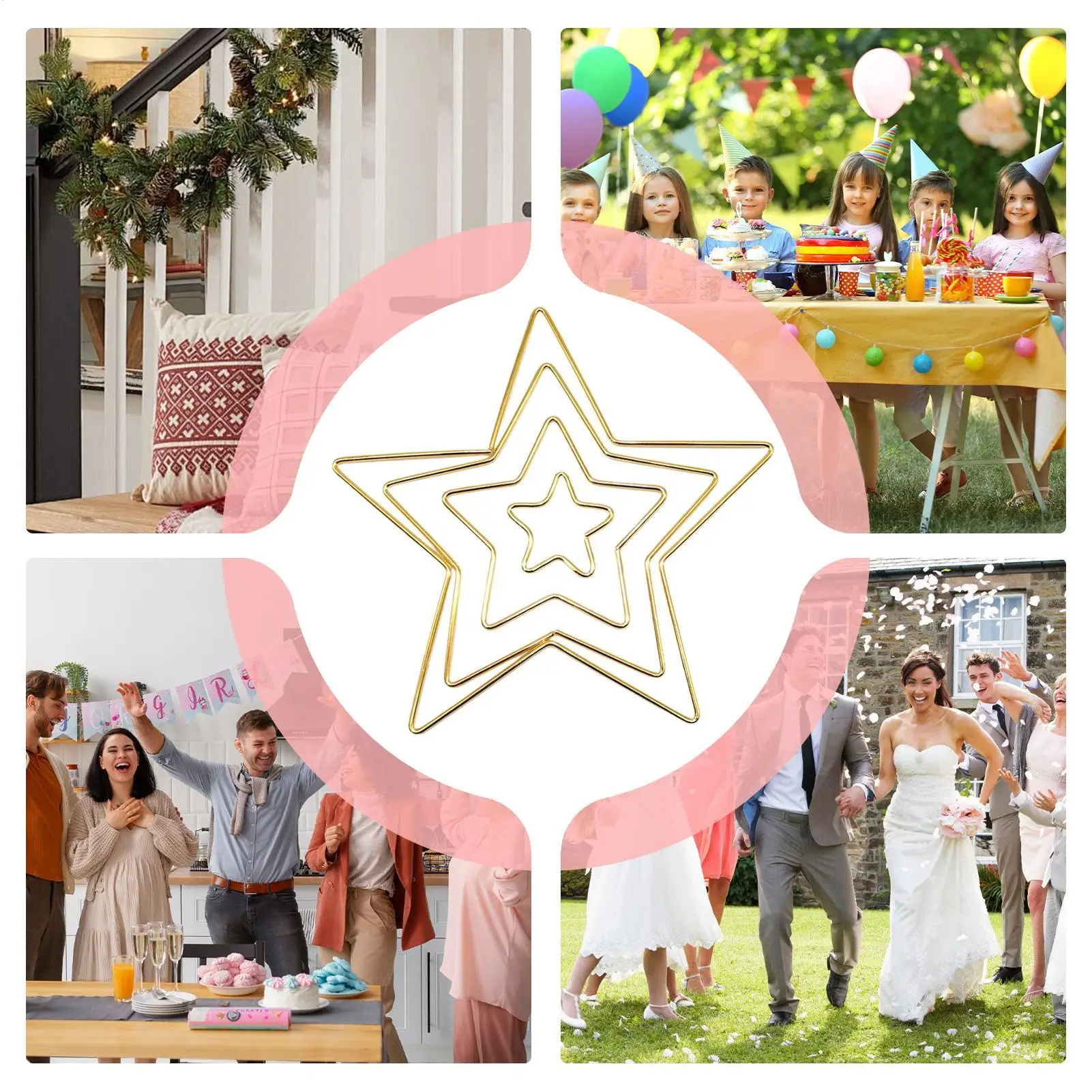 Metal Rings For Crafts 4 Pieces Five-Pointed Star Ornaments Dream Catcher Pentagram Heart Iron Rings For Holiday Home Art