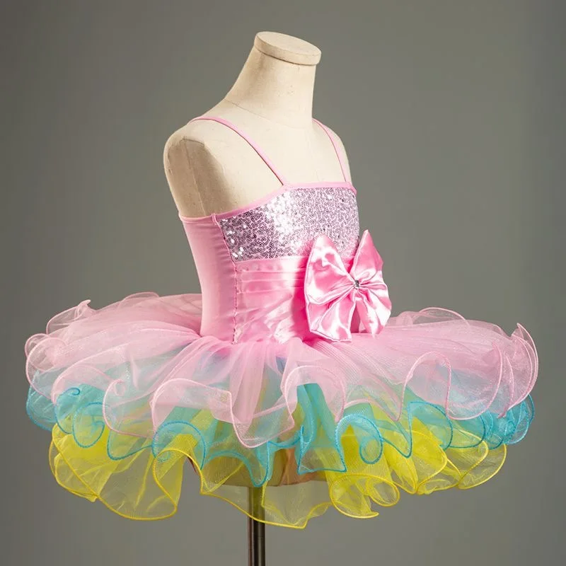 バレリーナ妖精プロムパーティーコスチューム子供用スパンコールフラワードレス女の子ダンスウェア体操バレエレオタードチュチュドレス
