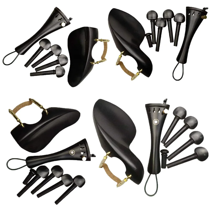 

High Quality Black Ebony Violin Accessories Kits Installed Hardware Pegs Chinrest Tailpiece Endpin Gut Clamp Screw