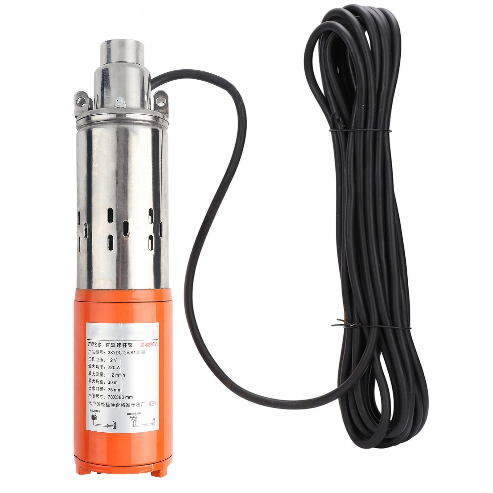

1 ''12V1.2m30m DC винтовой насос, погружной водяной насос из нержавеющей стали с высоким подъемом