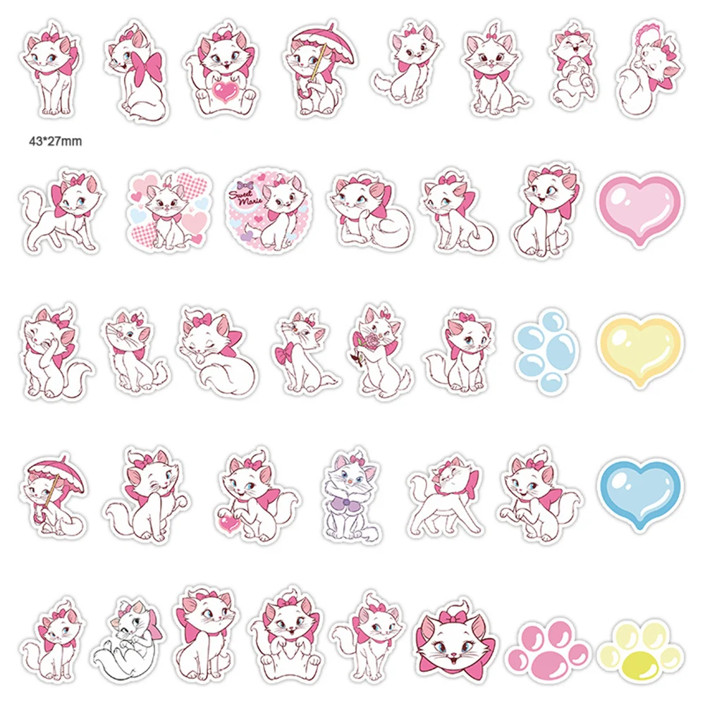 10/38PCS Disney Cute The Aristocats Cartoon Marie Cat Stickers Decals Laptop Phone Notebook Suitcase Decoration Sticker Kids Toy